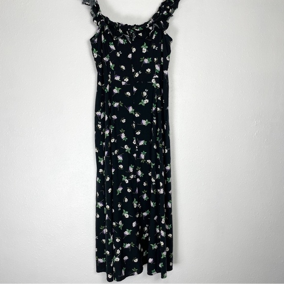 Loft summer Floral Ruffle Square Neck Midi Dress Sz. 10 with slit - Picture 13 of 16